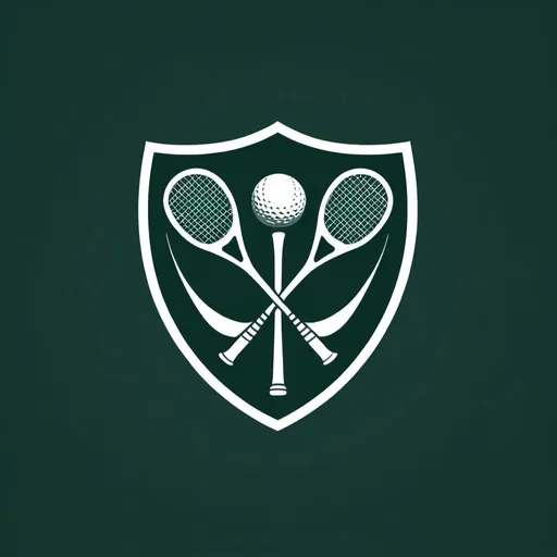 Prompt: Please create a simple one-color icon logo similar would be used at the center of a crest or coat of arms.  The icon should be a simple overlapping image of one golf club and one tennis racket

The image should be a solid color over a clear background
