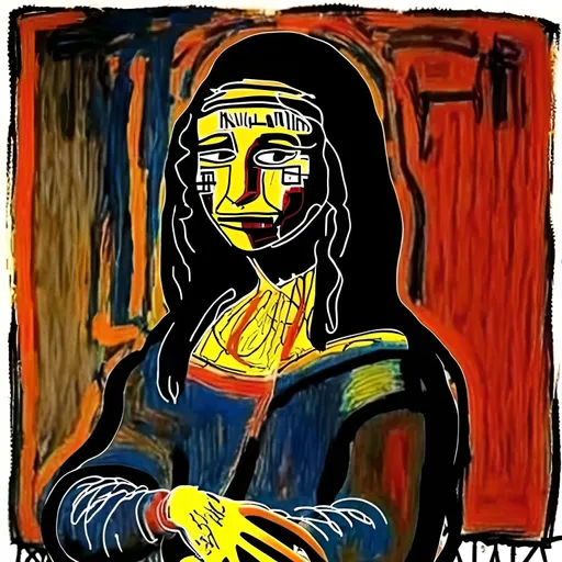 Prompt: Jean-Michel Basquiat Style version of the Mona Lisa