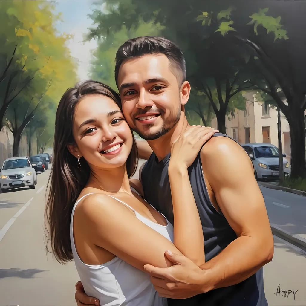 Prompt:  art painiting of a hapyy couple
