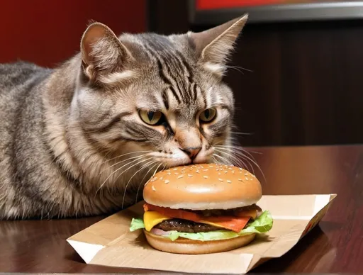 Prompt: a cat eating burger king
