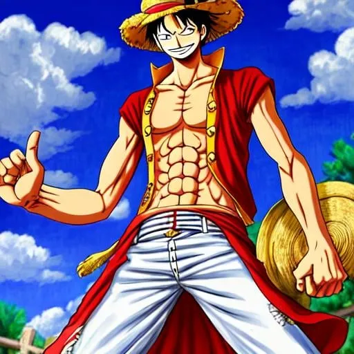 Prompt: One piece Luffy, full body, color, in Pierre-Auguste Renoir drawing style
