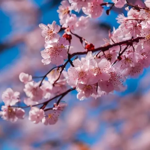 Prompt: high quality close up photo of cherry blossoms, high angle shallow depth of field