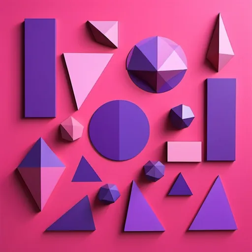 Prompt: Create simple art using geometric shapes (pink and purple) (not minimalist)