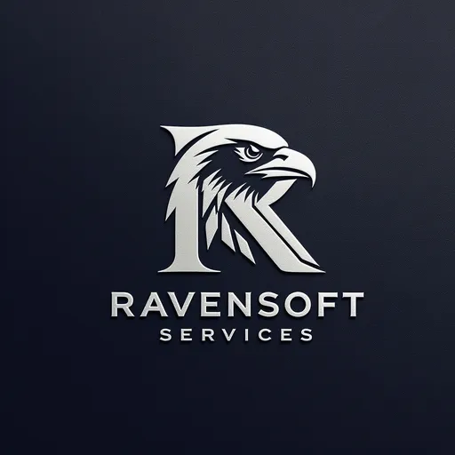 Prompt: Can you create a mock up of a logo for RavenSoft Services, Let's start with this one Corvus Monogram Icon: Interlocking R and S where the negative space forms a raven head and beak. Wordmark: Geometric sans like Inter or Satoshi.