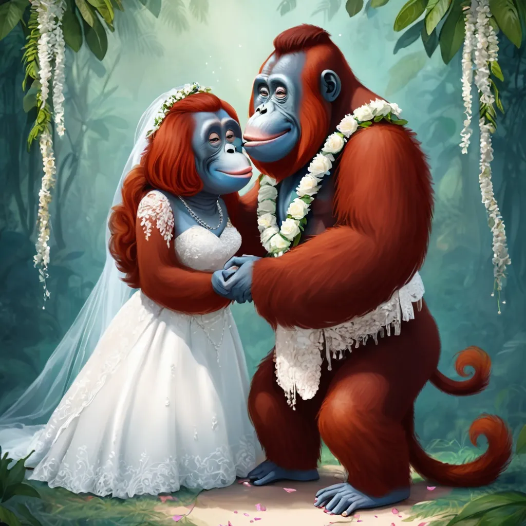 Prompt: 2 Orangutans getting married
