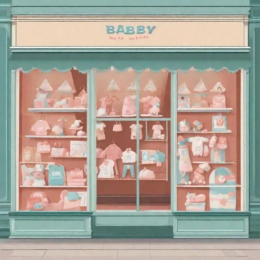 Prompt: an illustration of baby store display window