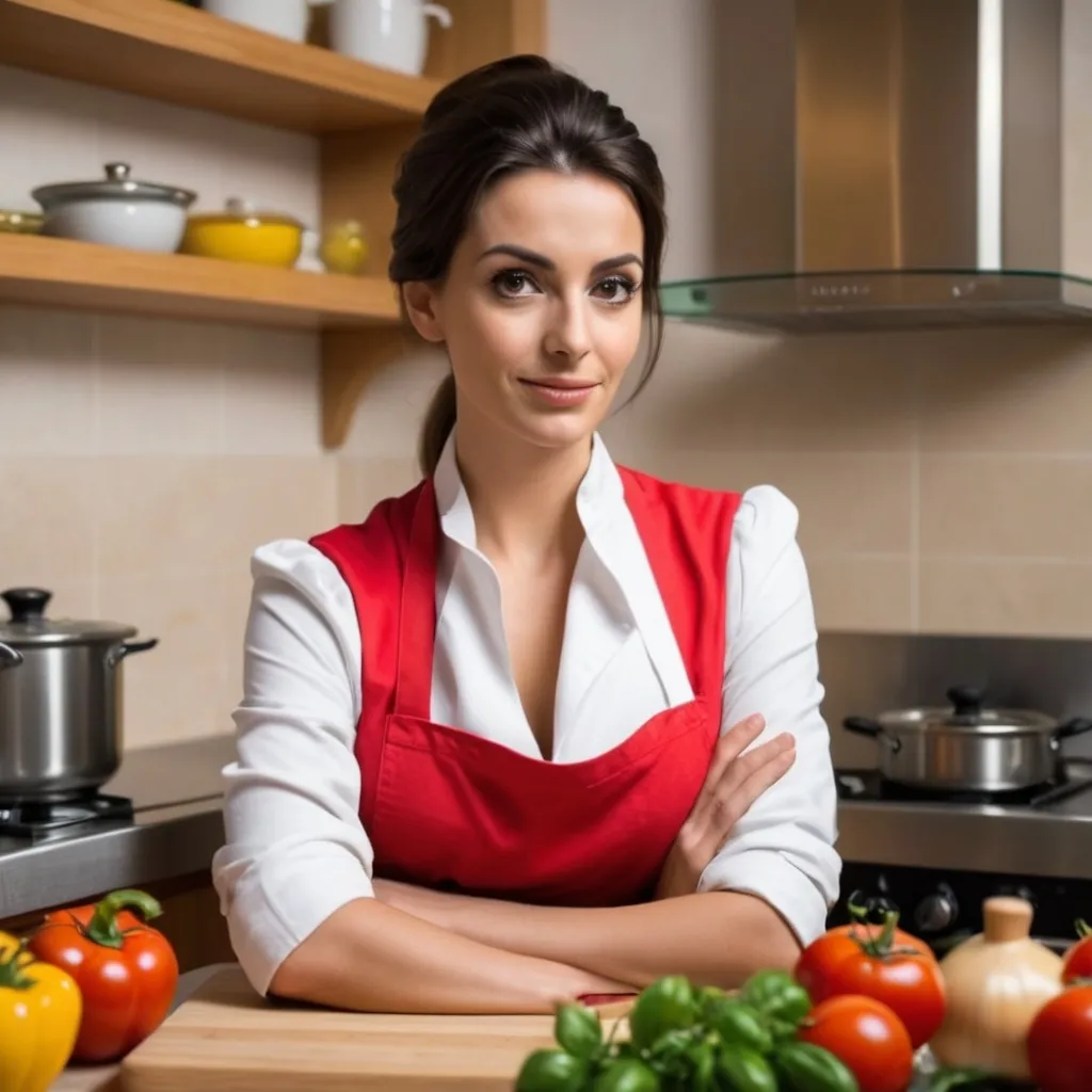 Prompt: vorrei una donna italiana belle ha un bel sguardo 
parla di cucina