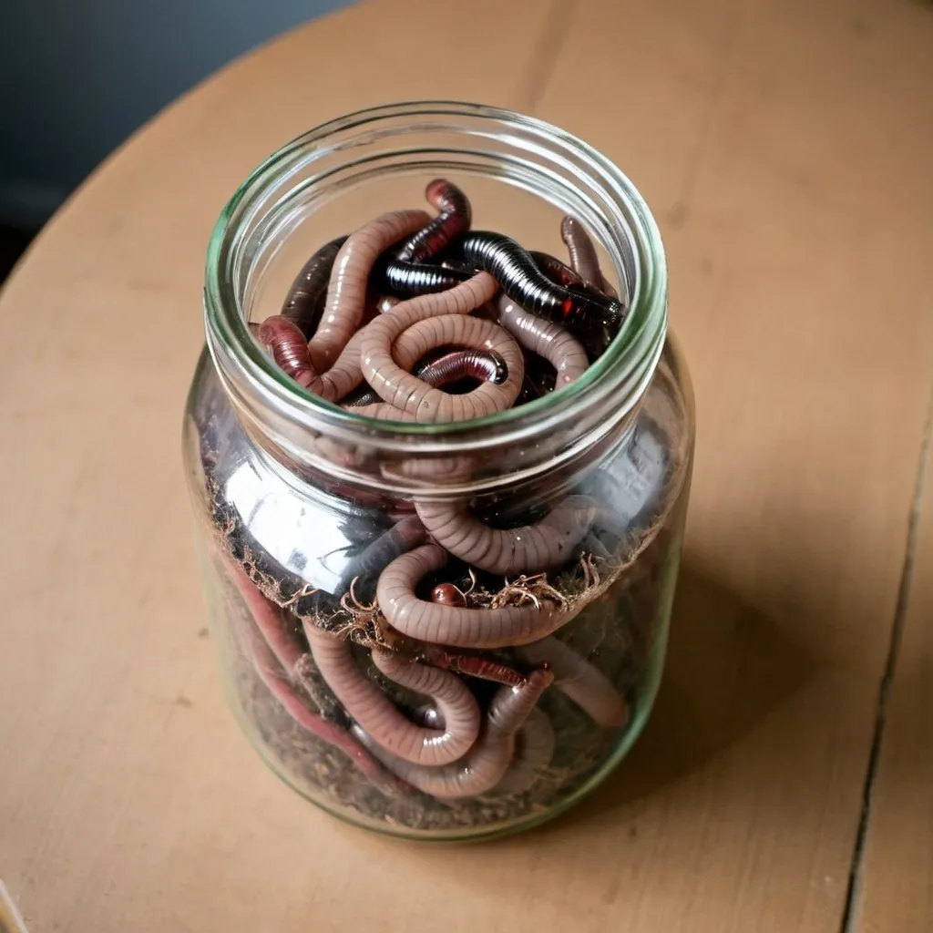 Prompt: a jar full of earthworms