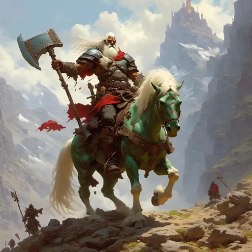 Prompt: <mymodel> Fantasy Characters  create an orc on a horse witha double sided axe