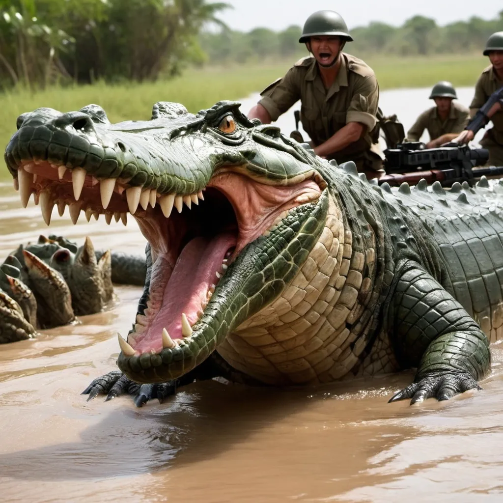 Prompt: The Deadliest Battle Between Man and Beast: How 1,000 Soldiers Faced Off Against an Army of Crocodiles!