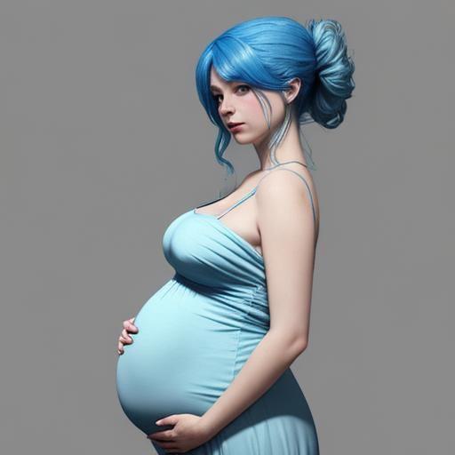 Prompt: drawing of a pregnant woman with blue hair in a dress