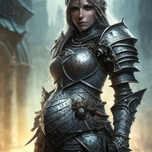 Prompt: Create a highly detailed AI defined image of a highly detailed beautifully stunning medieval fantasy pregnant female knight character in a fictional fantasy realm fighting shadow demons.

wide landscape lense, ISO 500, Aperture f/22, APS-C, Splash art, dark fantasy art, stunning bokeh, cinematic lighting and scale, super detailed, 64k, high quality perfect lighting, perfect shadows.