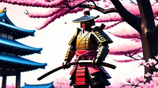 Prompt: Roblox samurai character in Japan, digital art, cherry blossom trees, traditional architecture, detailed armor and katana, vibrant colors, dynamic pose, high quality, digital painting, vibrant colors, atmospheric lighting