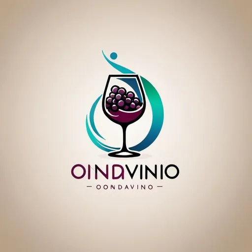 Prompt: Create a colored and modern logo. It must contains wine, waves, grapes, happiness. It must contains only the Word "ONDAVINO"