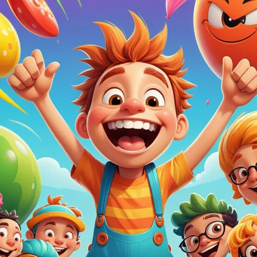 Prompt: Friendly and fun character, vibrant and colorful, cartoon illustration, energetic and cheerful expression, playful and lighthearted vibe, high quality, detailed, cartoon, vibrant colors, lively design, joyful atmosphere
