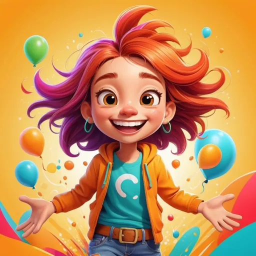 Prompt: Friendly and fun character, vibrant and colorful, cartoon illustration, energetic and cheerful expression, playful and lighthearted vibe, high quality, detailed, cartoon, vibrant colors, lively design, joyful atmosphere