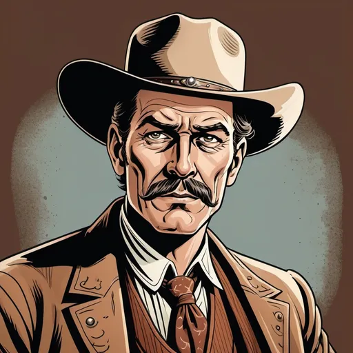 Prompt: Portrait of a legendary lawman of the Wild West, graphic novel illustration, 2d shaded retro comic book