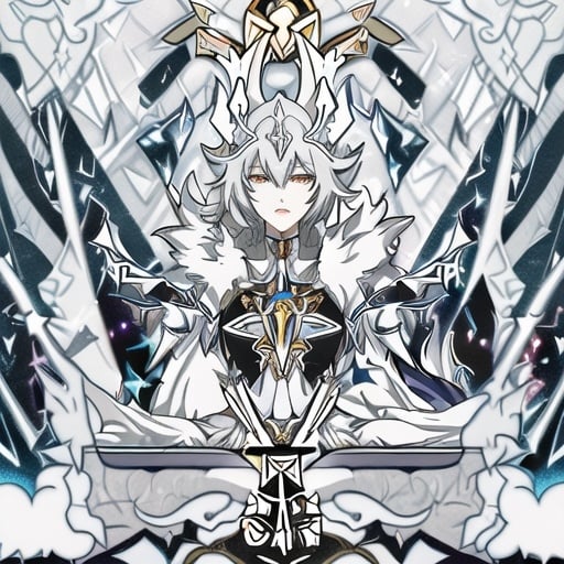 Prompt: Anime illustration of Silver Wolf from Honkai: Star Rail, detailed ornate cloth robe, dramatic lighting, highres, ultra-detailed, tarot card, anime, dramatic lighting, ornate design, detailed fur, cool tones