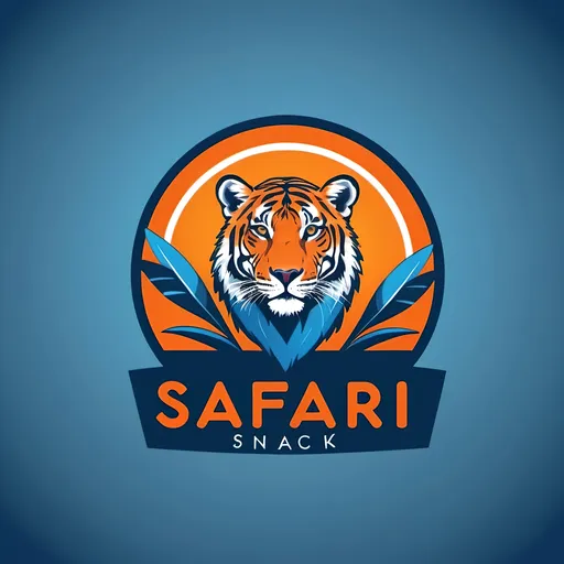 Prompt: Logo design for 'Safari Snack', vibrant blue and orange color scheme, modern style, sleek and professional, high-quality, minimalistic, bold typography, wildlife theme, clean lines, dynamic, energetic, vibrant colors, modern design, polished finish, clean and crisp, striking contrast, eye-catching