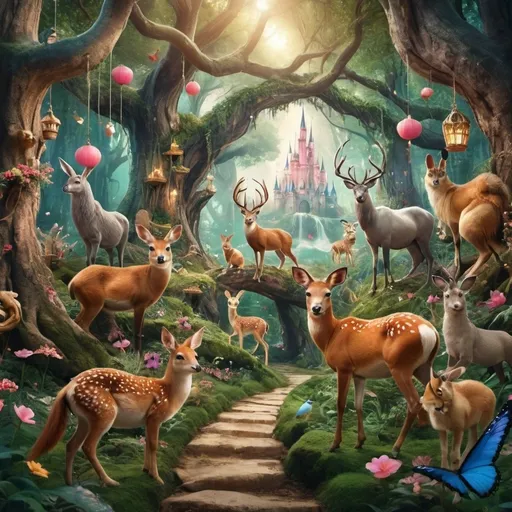 Prompt: a fairytale like enchanted forest with animals everything liikong full of magic