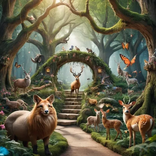 Prompt: a fairytale like enchanted forest with animals everything liikong full of magic