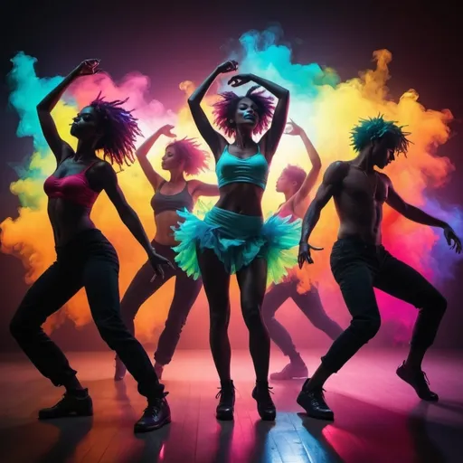 Prompt: Cool dance escene with vibrant colors