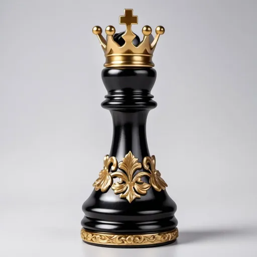 Prompt: create a creative and decorative  black luxury chess king piece in  gold floral ornamental design, decorative