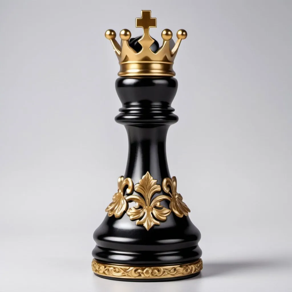 Prompt: create a creative and decorative  black luxury chess king piece in  gold floral ornamental design, decorative