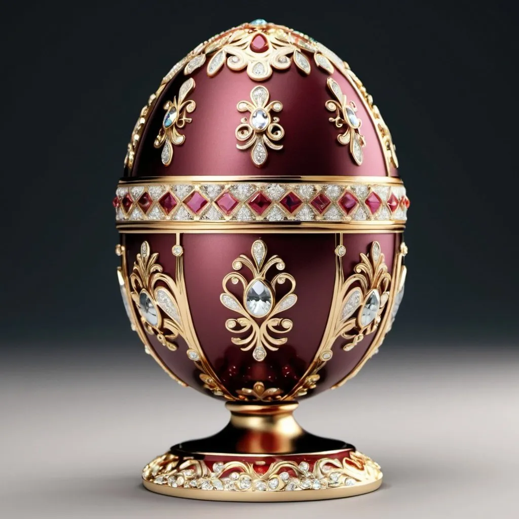 Prompt: create a creative and decorative Faberge eggs for product presentation, gold, rubies, stones, diamonds, ornamental, decorative