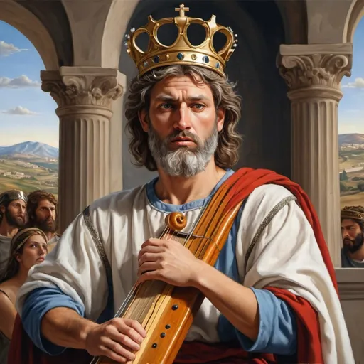 Prompt: Styles

Classic Portrait: "A detailed portrait of King David, with a thoughtful expression and a crown upon his head. Background suggests the rolling hills of ancient Israel."
Biblical Scene: "King David bravely facing Goliath, sling in hand, with the Israelite and Philistine armies in the background."
Symbolic: "King David playing a harp, surrounded by musical notes and doves, symbolizing his role as a psalmist."
Modern Interpretation: "A reimagined King David in modern clothing, but retaining elements that hint at his biblical identity."
Photorealistic: "A photorealistic image of King David as he might have truly appeared, based on historical context and descriptions."
Important Considerations

Specificity: The more detailed your prompt, the more likely you'll get an image close to your vision.
Art Styles: Consider specifying an artistic style, like "oil painting," "stained glass," or "line drawing."