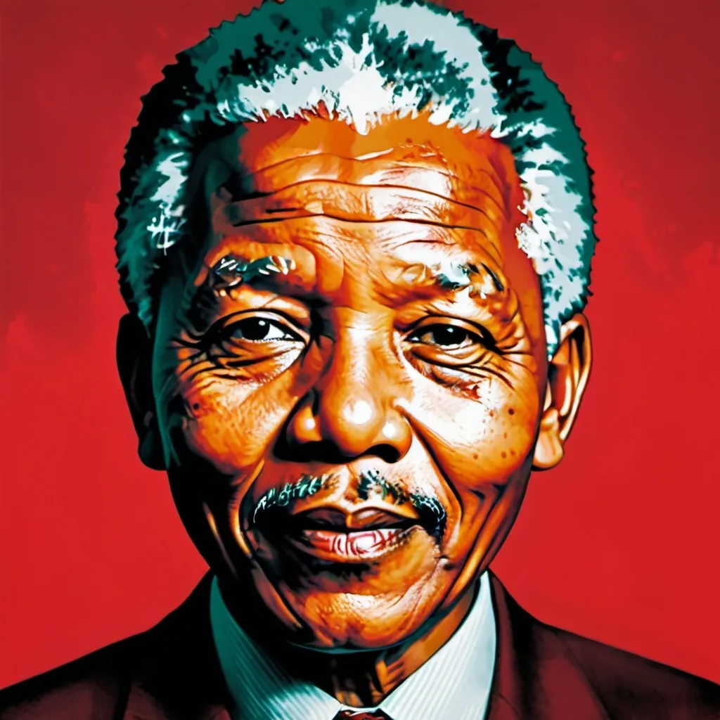 Prompt: Nelson Mandela with a red  bourdeaux background defumed pop art
