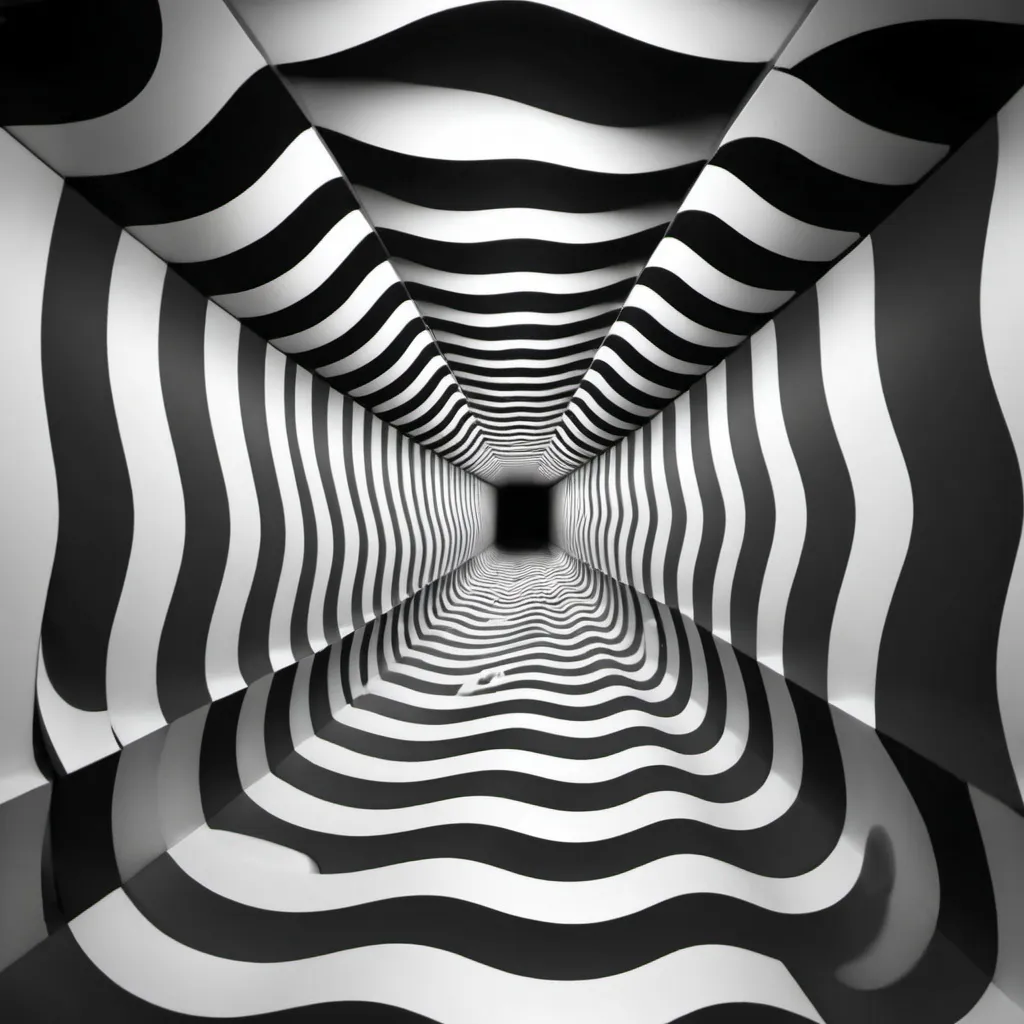 Prompt: A square tunnel perspective with wavy wavy sides with a thickness of three millimeters and two millimeters in an artistic way