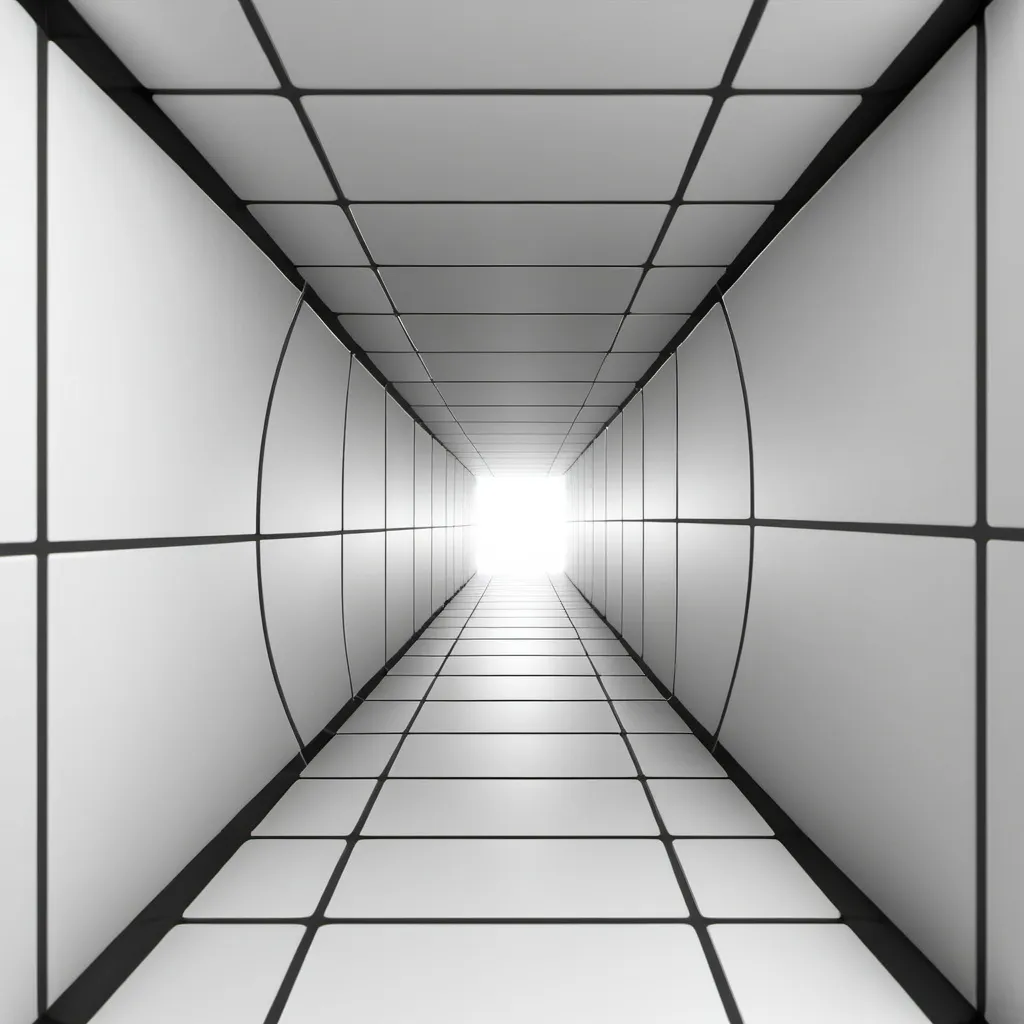 Prompt: Square tunnel perspective with wavy sides with a thickness of two millimeters and three millimeters