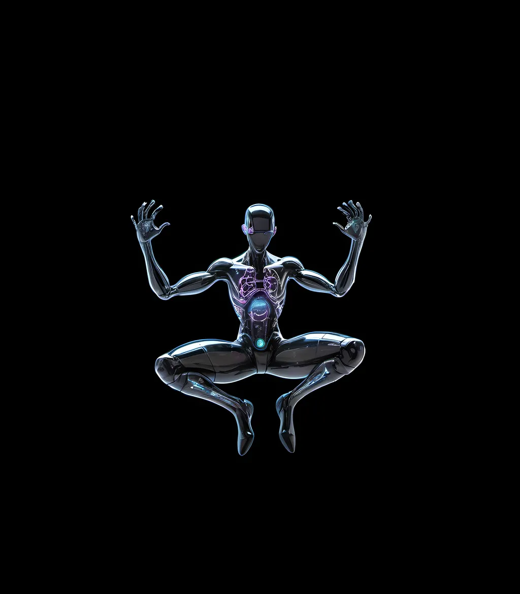 Prompt: transparent man, cyberpunk, goth, visible nervous system, floating in space, gashapon rendering, saturday morning cartoon, dark palette, high-quality, high-resolution, realistic, professional 