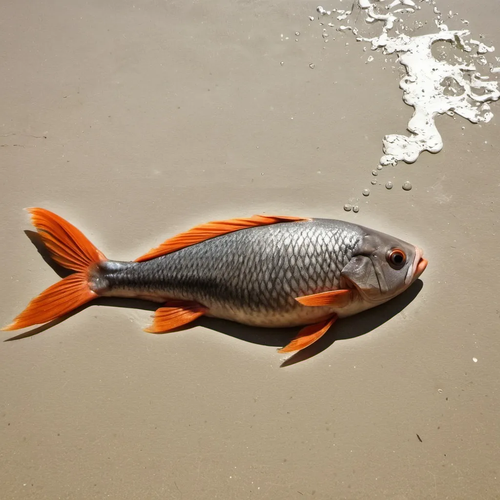 Prompt: Fish dying out of water