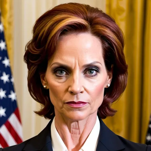Prompt: Mystique shapeshifted into US President Jessica Walters