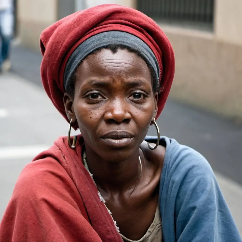 Prompt: An homeless African woman