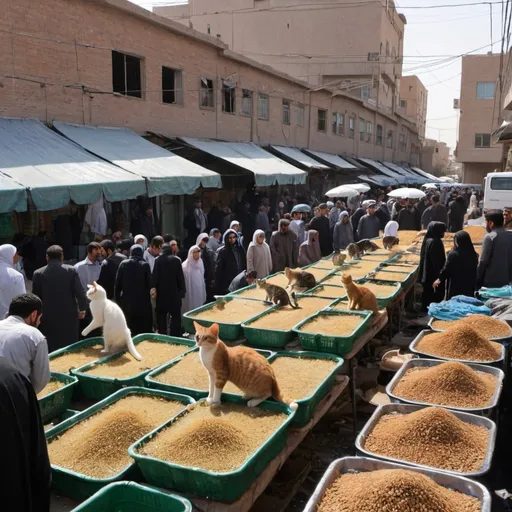 Prompt: The market of Rasht city in Iran when cats fall from the sky instead of rain