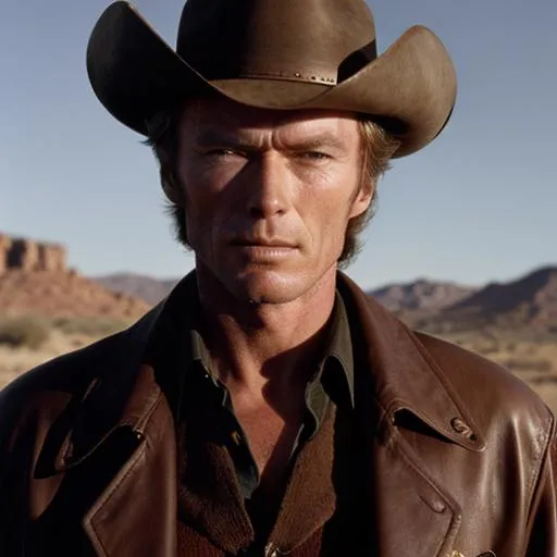 Prompt: Clint Eastwood 30 years old as a gunslinger, italo Western Style 