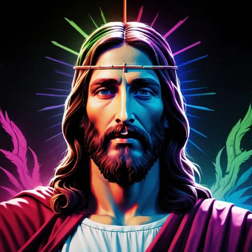 Prompt: RGB gaming Jesus Christ
