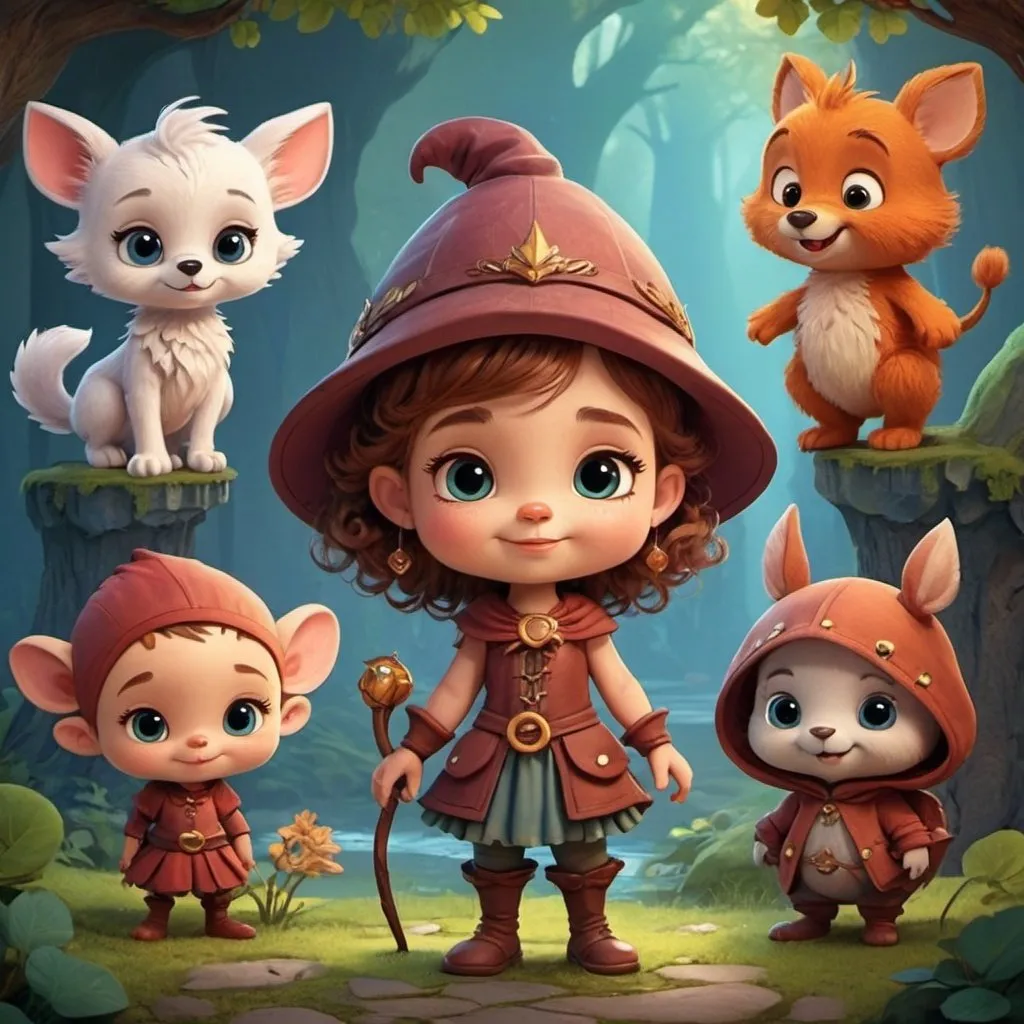 Prompt: cute cartoon fantasy characters for children