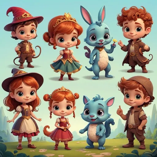 Prompt: cute cartoon fantasy characters for children