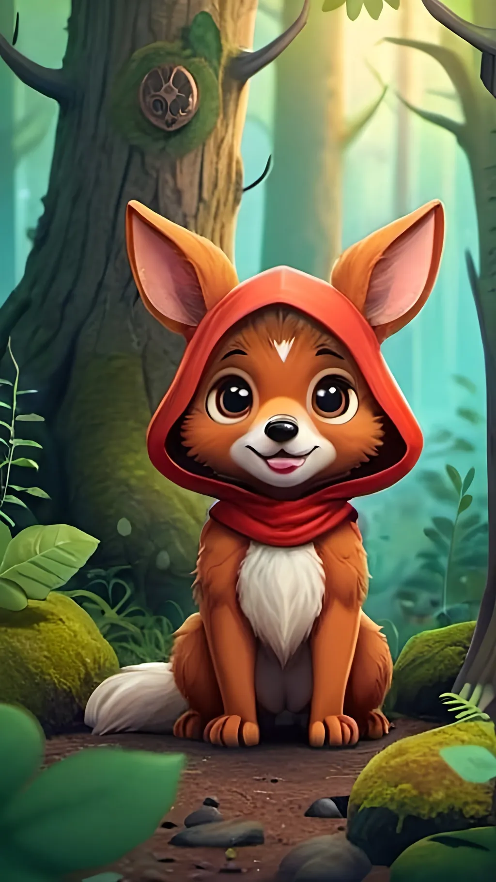 Prompt: cute cartoon fantasy characters and animals in forest setting