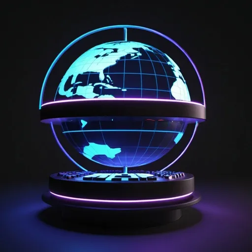 Prompt: Create a 3D globe of the earth that is a MIDI controller for music loops and samples. Make it very futuristic with cool lights, similar to Native Instrument's MASCHINE and Ableton Push