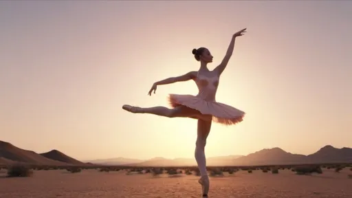 Prompt: Wide shot of sunset in the desert, close shot of one ballerine dancing, ultra realistic