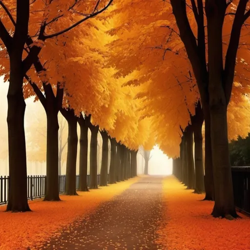 Prompt: Please create a photo of a beautiful autumn alley