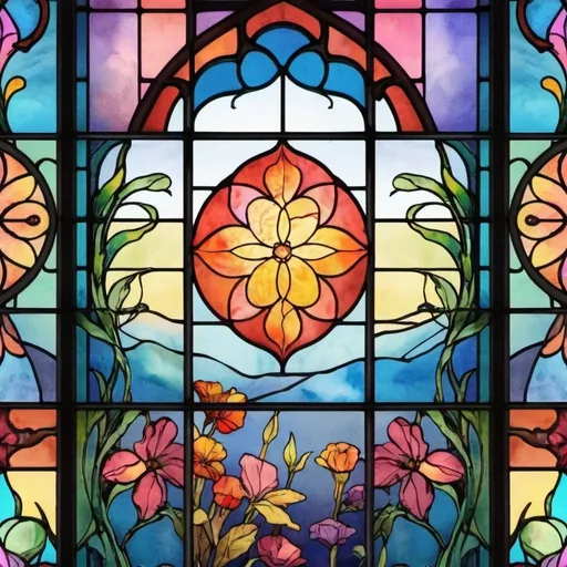 Prompt: Beautiful stained glass. Watercolors. Colorful. 