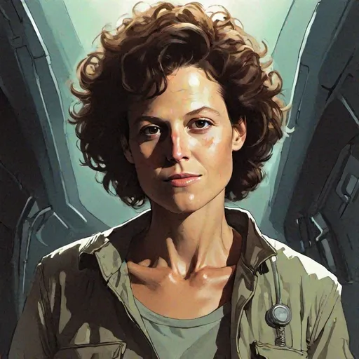 Prompt: illustrate in comic form  ellen ripley in the style of moebius