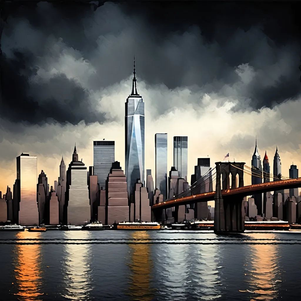 Prompt: New York skyline made with oil painting effects and brush strokes 