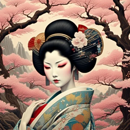 Prompt: <mymodel> sks, geisha amongst the cherry blossom trees, woodblock print, by Gatōken Shunshi, traditional clothes, illustration, highest quality, ultra sharp, highly detailed, milk-bath effect, square image, professional, #screenshotsaturday, #myportfolio, contest winner, 32k huhd, taschen